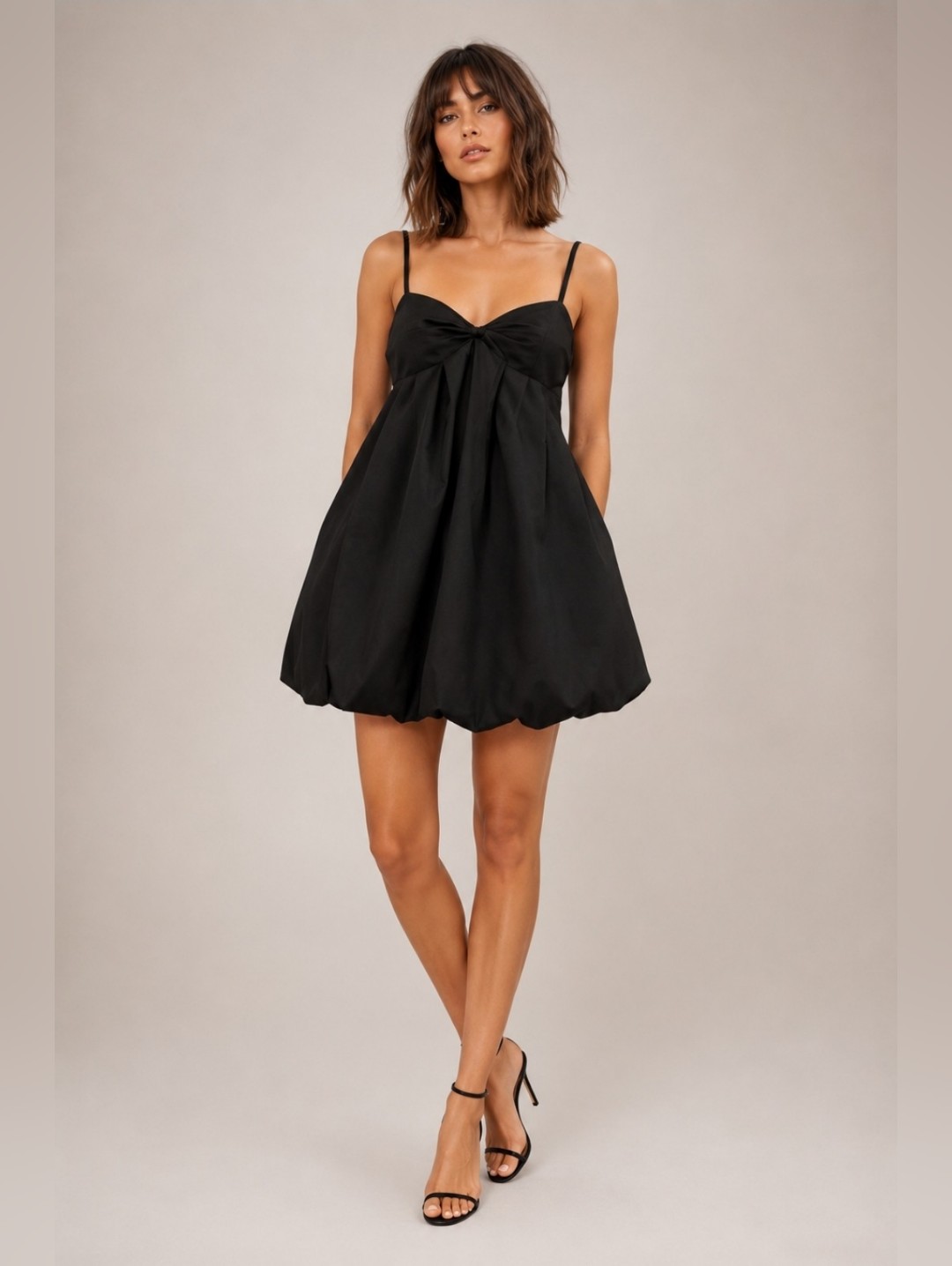 Camila Coelho Black Poplin Twist Bow Tie Shoulder Bubble Mini Dress - L Nwt